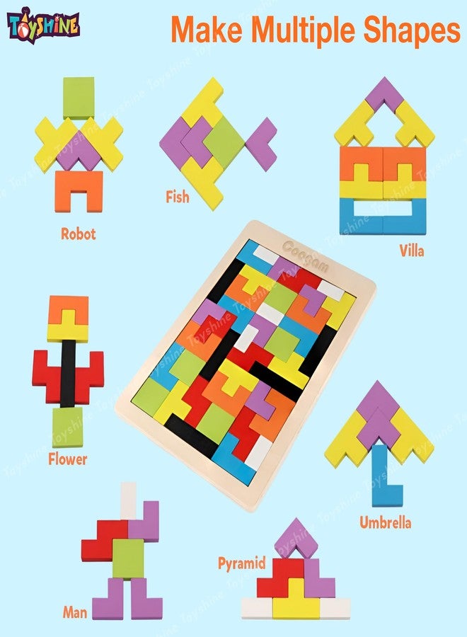 توي شاين لعبة توي شاين الخشبية لتنمية الذكاء، أحجية تانجرام ثلاثية الأبعاد ملونة، لعبة تعليمية للأطفال من عمر 3 سنوات فما فوق - Image 4